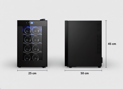 8 Bottle Thermoelectric Wine Fridge, 65W, UV Protected Glass Door, Soft LED Illumination