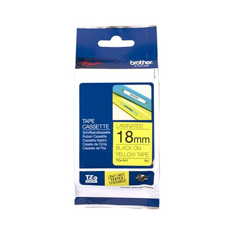Brother TZe-641 18mm x 8m Black on Yellow Tape - for use in Brother Printer