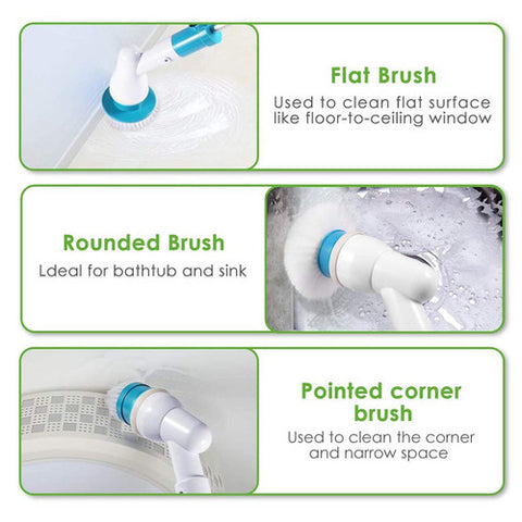 5PCS Rechargeable Spin Scrubber Electric Turbo Scrub Cleaning Brush Cordless Kit