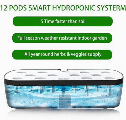 Hydroponics Plant Growing System 12 Pods Indoor Herb Garden Kit Led Light 4L WHITE