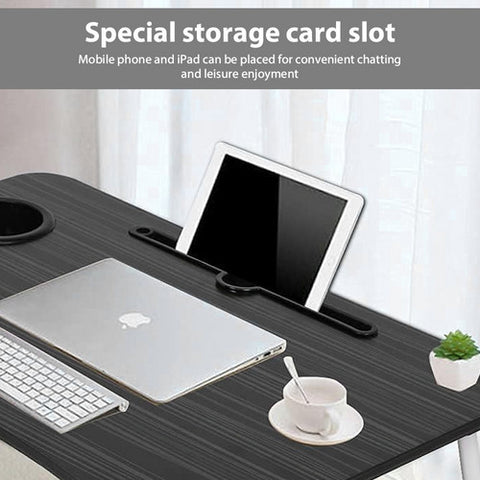 Black Laptop Stand Table Foldable Desk Computer Study Bed Adjustable Cup Slot Tray