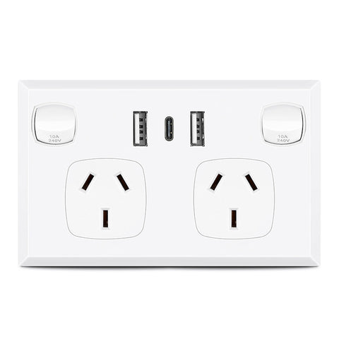 5PCS Double Power Point Dual USB+Type-C GPO Fast Charge 3.6 amp Wall Outlet