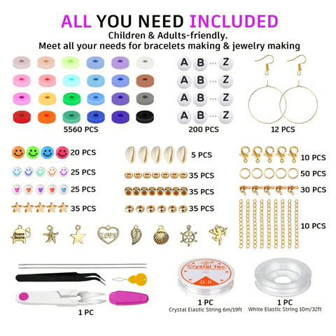 About 6113pcs Clay Heishi Beads Flat Bead Kit Bracelets Necklace Earrings Making