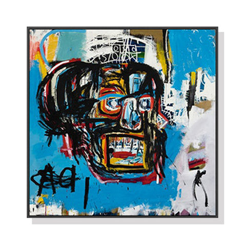 Wall Art 70cmx70cm Blue Head By Basquiat Black Frame Canvas
