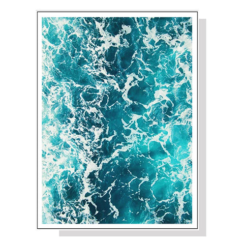 Wall Art 60cmx90cm Blue Ocean White Frame Canvas