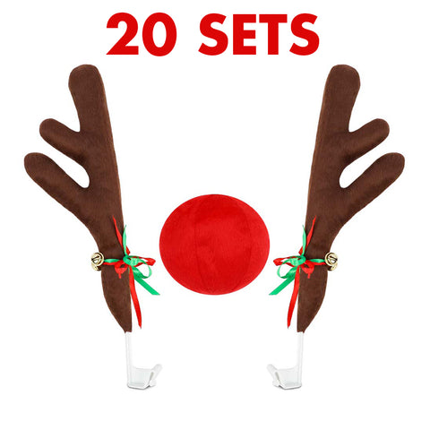 Reindeer Car Antlers and Nose Decoration Set Xmas Jingle Bells 20 sets