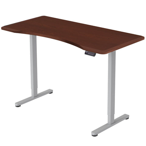 FORTIA Sit To Stand Up Standing Desk, 150x70cm, 72-118cm Electric Height Adjustable, Ergonomically Curved Edge, 50kg Rated, Walnut Style/Silver Frame