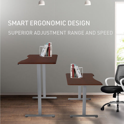 FORTIA Sit To Stand Up Standing Desk, 150x70cm, 72-118cm Electric Height Adjustable, Ergonomically Curved Edge, 50kg Rated, Walnut Style/Silver Frame