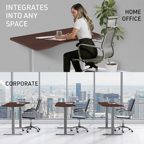 FORTIA Sit To Stand Up Standing Desk, 150x70cm, 72-118cm Electric Height Adjustable, Ergonomically Curved Edge, 50kg Rated, Walnut Style/Silver Frame