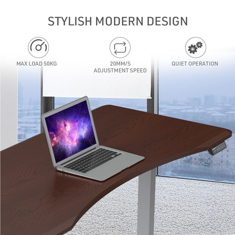 FORTIA Sit To Stand Up Standing Desk, 150x70cm, 72-118cm Electric Height Adjustable, Ergonomically Curved Edge, 50kg Rated, Walnut Style/Silver Frame