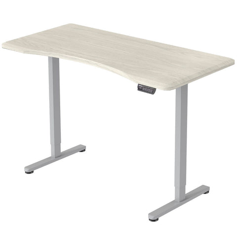 FORTIA Sit To Stand Up Standing Desk, 150x70cm, 72-118cm Electric Height Adjustable, Ergonomically Curved Edge, 50kg Rated, White Oak Style/Silver Frame