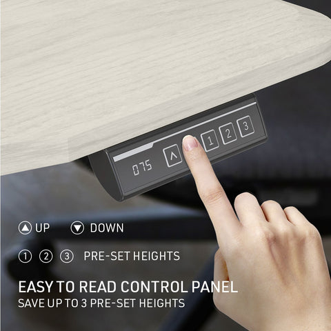 FORTIA Sit To Stand Up Standing Desk, 150x70cm, 72-118cm Electric Height Adjustable, Ergonomically Curved Edge, 50kg Rated, White Oak Style/Silver Frame