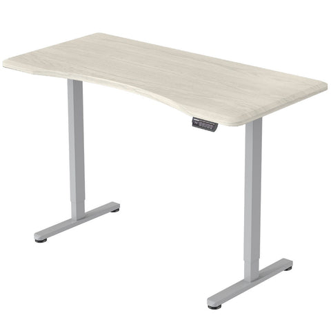 FORTIA Sit To Stand Up Standing Desk, 160x70cm, 72-118cm Electric Height Adjustable, Ergonomically Curved Edge, 50kg Rated, White Oak Style/Silver Frame