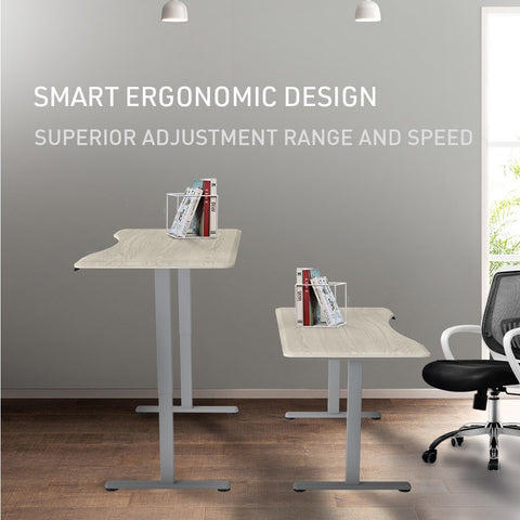 FORTIA Sit To Stand Up Standing Desk, 160x70cm, 72-118cm Electric Height Adjustable, Ergonomically Curved Edge, 50kg Rated, White Oak Style/Silver Frame