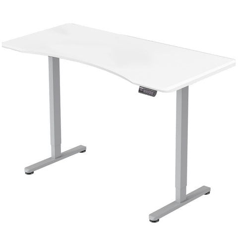 FORTIA Sit To Stand Up Standing Desk, 160x75cm, 72-118cm Electric Height Adjustable, Ergonomically Curved Edge, 50kg Rated, White/Silver Frame