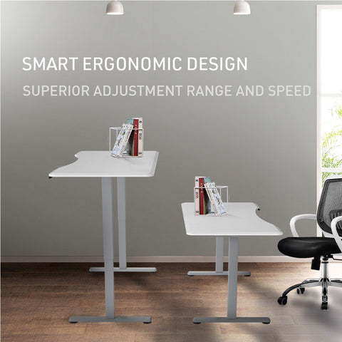 FORTIA Sit To Stand Up Standing Desk, 160x75cm, 72-118cm Electric Height Adjustable, Ergonomically Curved Edge, 50kg Rated, White/Silver Frame
