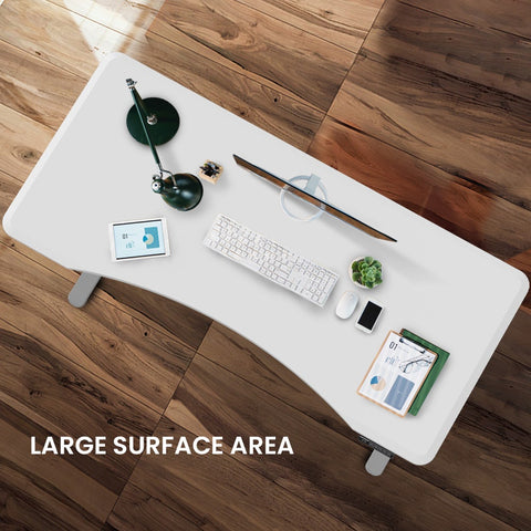 FORTIA Sit To Stand Up Standing Desk, 160x75cm, 72-118cm Electric Height Adjustable, Ergonomically Curved Edge, 50kg Rated, White/Silver Frame
