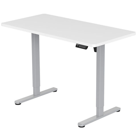 FORTIA Sit To Stand Up Standing Desk, 120x60cm, 72-118cm Electric Height Adjustable, 40kg Rated, White/Silver Frame