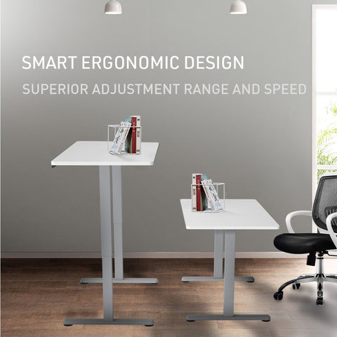 FORTIA Sit To Stand Up Standing Desk, 120x60cm, 72-118cm Electric Height Adjustable, 40kg Rated, White/Silver Frame