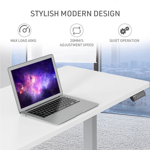 FORTIA Sit To Stand Up Standing Desk, 120x60cm, 72-118cm Electric Height Adjustable, 40kg Rated, White/Silver Frame