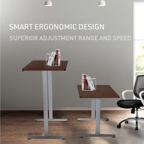 FORTIA Sit To Stand Up Standing Desk, 140x60cm, 72-118cm Electric Height Adjustable, 40kg Rated, Walnut Style/Silver Frame