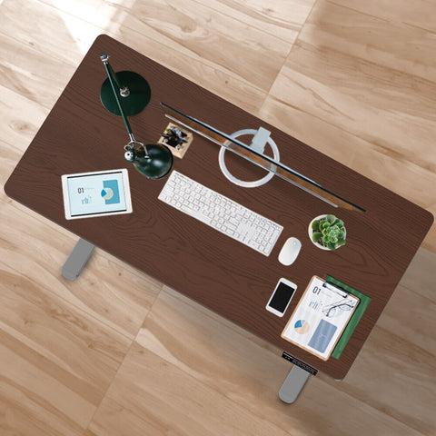 FORTIA Sit To Stand Up Standing Desk, 140x60cm, 72-118cm Electric Height Adjustable, 40kg Rated, Walnut Style/Silver Frame