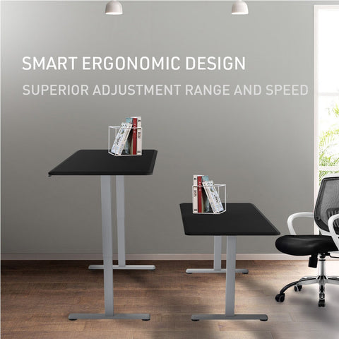 FORTIA Sit To Stand Up Standing Desk, 160x70cm, 72-118cm, Height Adjustable, 50kg Rated, Black/Silver Frame
