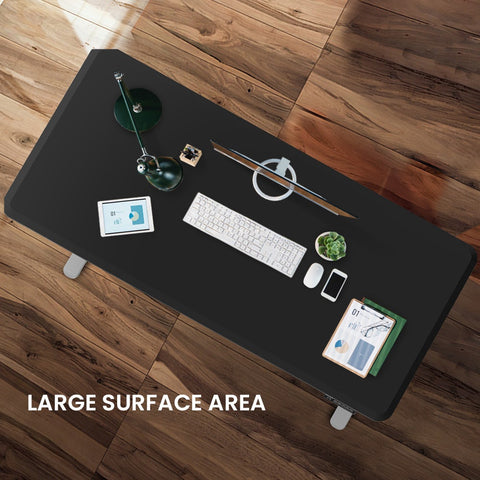 FORTIA Sit To Stand Up Standing Desk, 160x70cm, 72-118cm, Height Adjustable, 50kg Rated, Black/Silver Frame