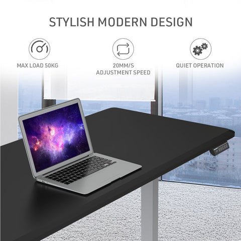 FORTIA Sit To Stand Up Standing Desk, 160x70cm, 72-118cm, Height Adjustable, 50kg Rated, Black/Silver Frame