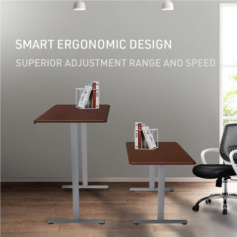 FORTIA Sit To Stand Up Standing Desk, 160x75cm, 72-118cm, Height Adjustable, 50kg Rated, Walnut Style/Silver Frame