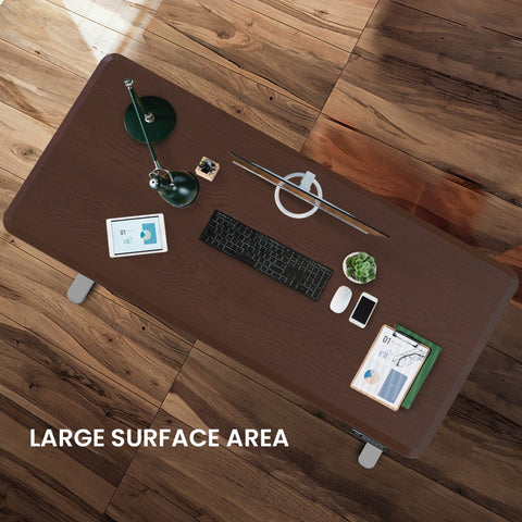 FORTIA Sit To Stand Up Standing Desk, 160x75cm, 72-118cm, Height Adjustable, 50kg Rated, Walnut Style/Silver Frame