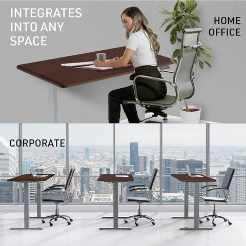 FORTIA Sit To Stand Up Standing Desk, 160x75cm, 72-118cm, Height Adjustable, 50kg Rated, Walnut Style/Silver Frame