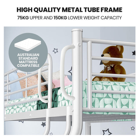KINGSTON SLUMBER Single over Double Metal Bunk Bed Frame, Matte White