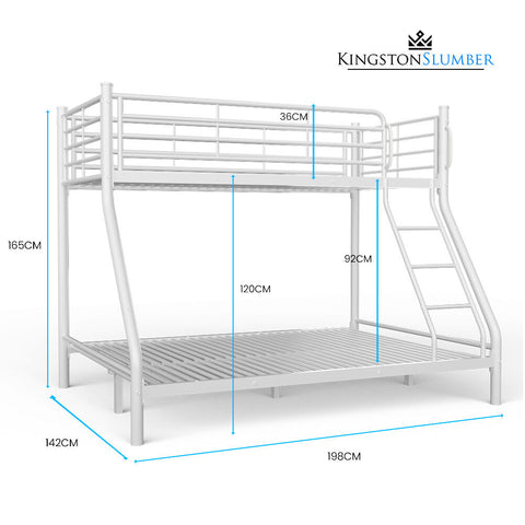 KINGSTON SLUMBER Single over Double Metal Bunk Bed Frame, Matte White