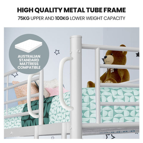 KINGSTON SLUMBER 2in1 Single Metal Bunk Bed Frame, with Modular Design, Matte White