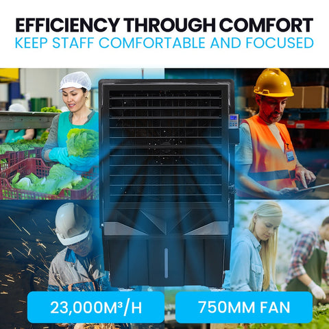POLYCOOL 130L 750W Evaporative Air Cooler, Commercial Industrial Grade, Remote Control, Purifier, Fan