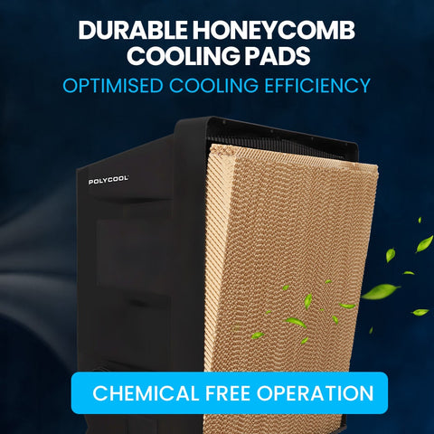 POLYCOOL 130L 750W Evaporative Air Cooler, Commercial Industrial Grade, Remote Control, Purifier, Fan