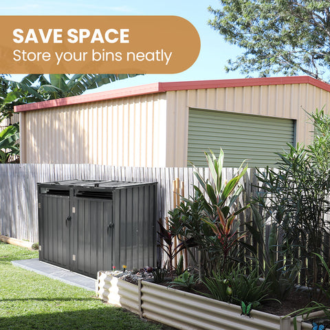 PLANTCRAFT Double Steel Wheelie Garbage Bin Storage Shed, Enclosure with 2 Opening Doors