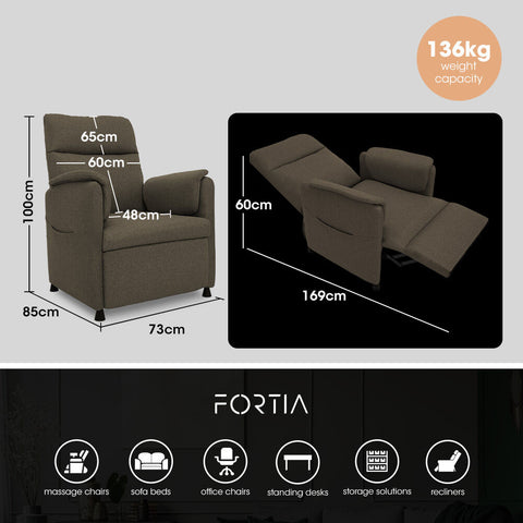 FORTIA Electric Armchair Recliner, Single Fabric Chair, Biege