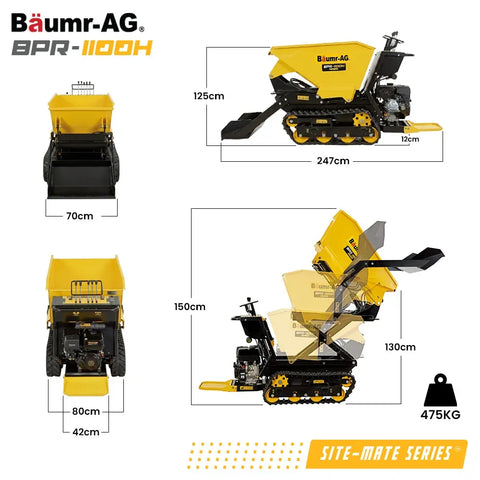 BAUMR-AG Tracked High Lifting/Tipping Power Barrow, 500kg Load Capacity, Hydrostatic, 9hp Engine