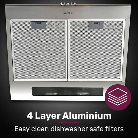 EUROCHEF 60cm Fixed Stainless Steel Rangehood, Quiet 3-Speed, 4-Layer Dishwashable Filters, Halogen Lights EFR60S