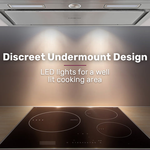 EUROCHEF 60cm Undermount Rangehood Stainless Steel, Quiet 3-Speed, 3-Layer Dishwashable Filter, LED Lights EUR60S