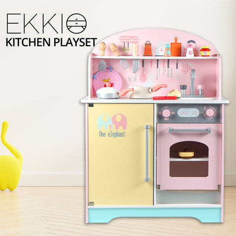 EKKIO Wooden Kitchen Playset for Kids (Japanese Style Kitchen Set, Pink) EK-KP-106-MS