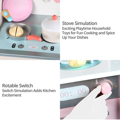 EKKIO Wooden Kitchen Playset for Kids (Japanese Style Kitchen Set, Pink) EK-KP-106-MS