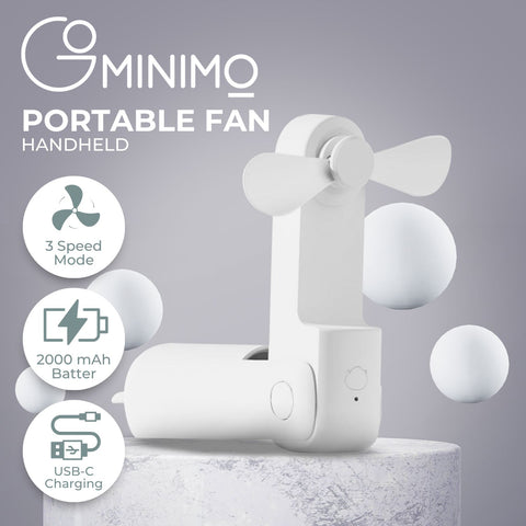 GOMINIMO USB Rechargeable Portable Handheld Fan with 3 Speed(White) GO-HF-100-XHT