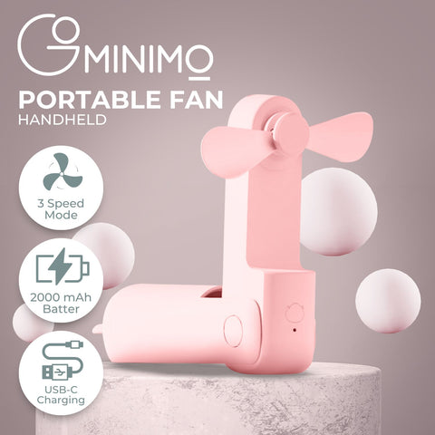 GOMINIMO USB Rechargeable Portable Handheld Fan with 3 Speed(Pink) GO-HF-101-XHT