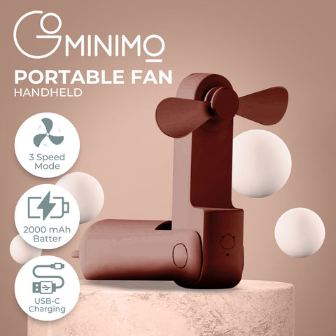 GOMINIMO USB Rechargeable Portable Handheld Fan with 3 Speed(Brown) GO-HF-102-XHT