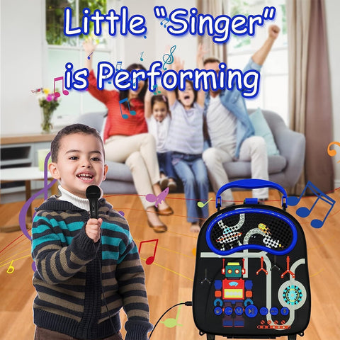 GOMINIMO Kids Portable Karaoke with Two Microphones (Rectangle, Black Robot) GO-KMM-104-HXDW