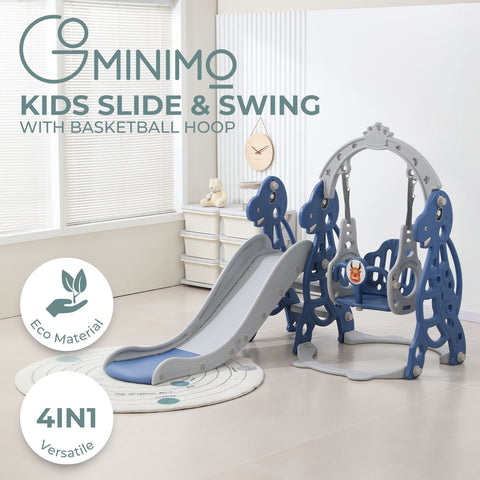 GOMINIMO Kids Slide and Swing Set with Basketball Hoop (blue Dinosaur) GO-KS-103-TF