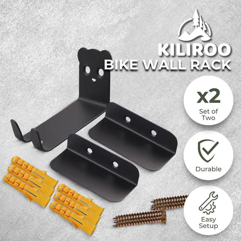 KILIROO 2 Pack of Bicycle Storage Wall Mount Rack (Black) KR-BS-101-LY